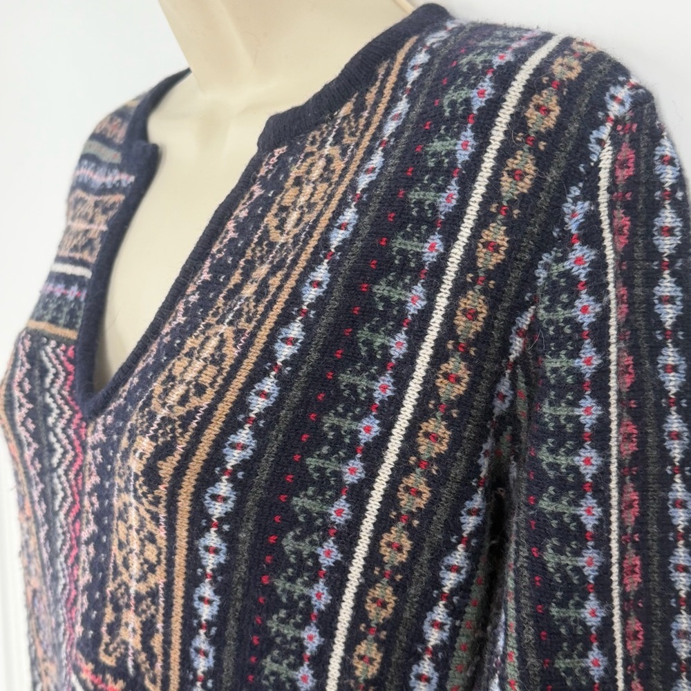 Tory Burch Fair Isle Alpaca Wool V-Neck Boho Tunic Sweater sz S Apres Ski Lodge - Picture 7 of 16